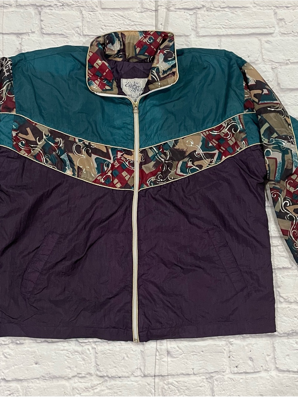 Vtg 90’s East West Woman’s Track Jacket Sz Large Artwork Design Colorful